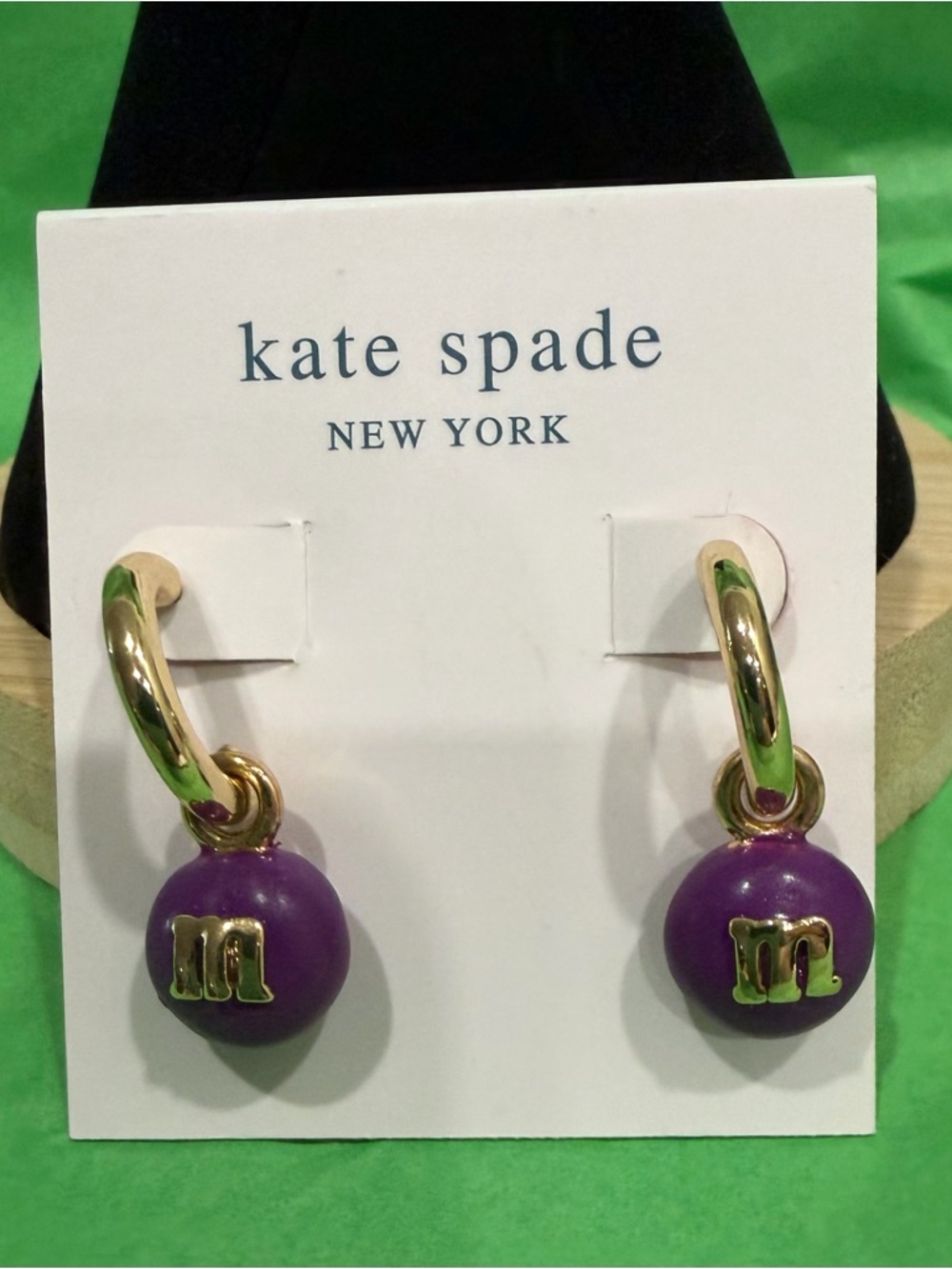 kate spade M&M Gold Hoop Earrings. New in Purple